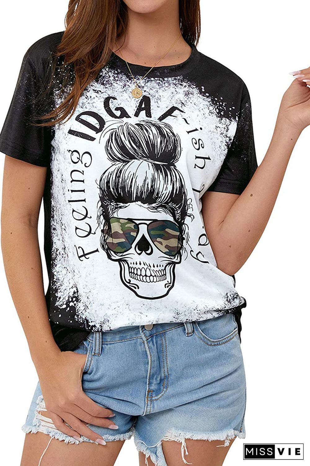 Skull Print Crew Neck Short Sleeves T-shirt Wholesale