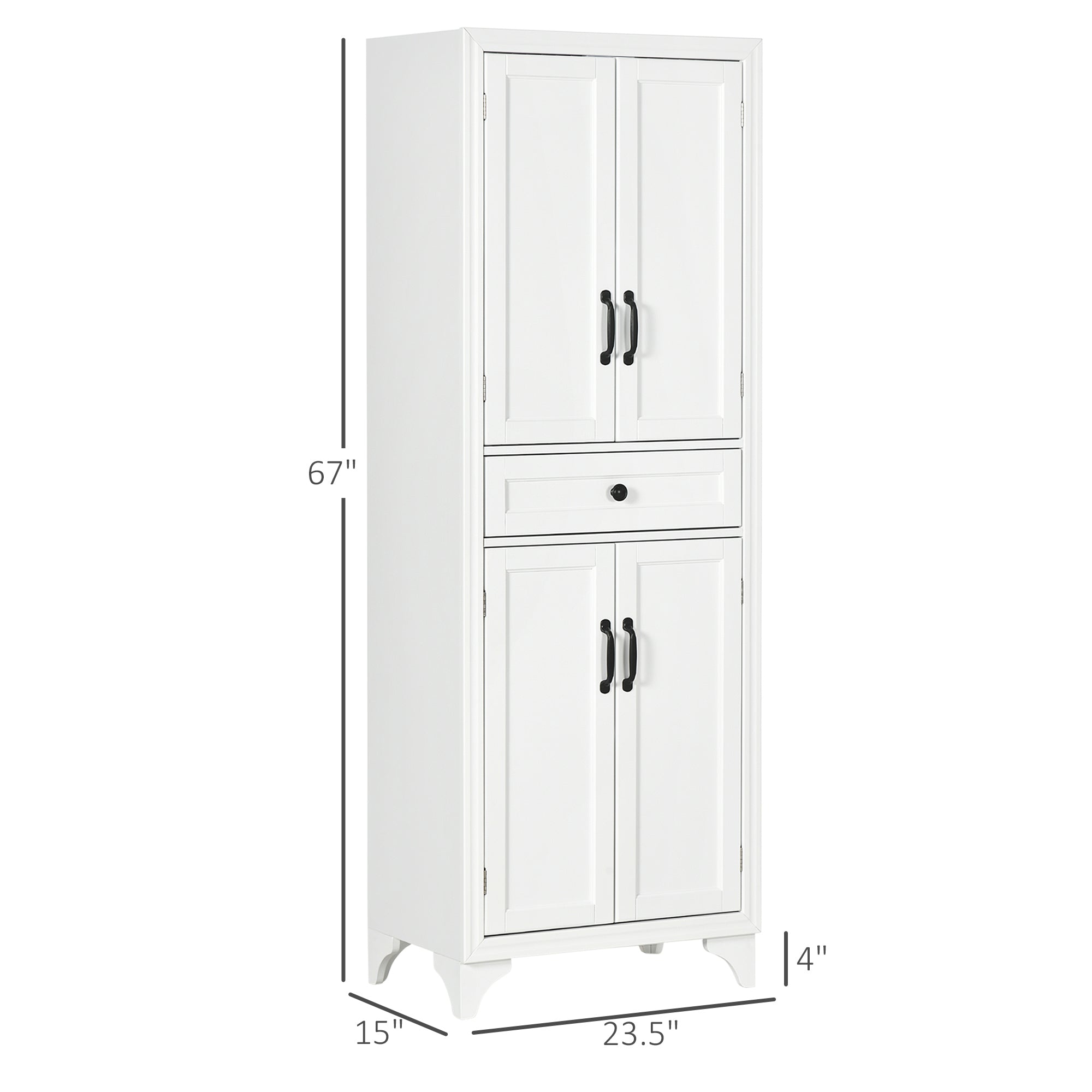 HOMCOM 67 4-Door Kitchen Pantry with Drawer and Adjustable Shelves White