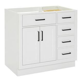 ARIEL Hepburn 36 in. W x 21.5 in. D x 34.5 in. H Bath Vanity Cabinet without Top in White T036S-L-BC-WHT