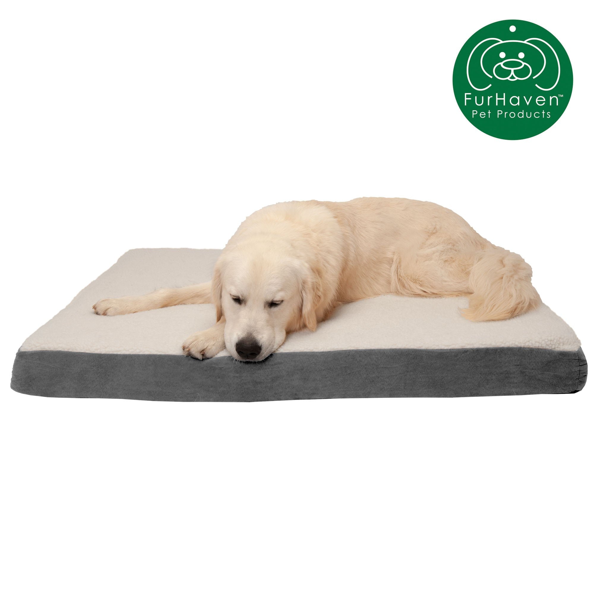 FurHaven Pet Products Faux Sheepskin and Suede Deluxe Orthopedic Dog Bed - Gray， Jumbo