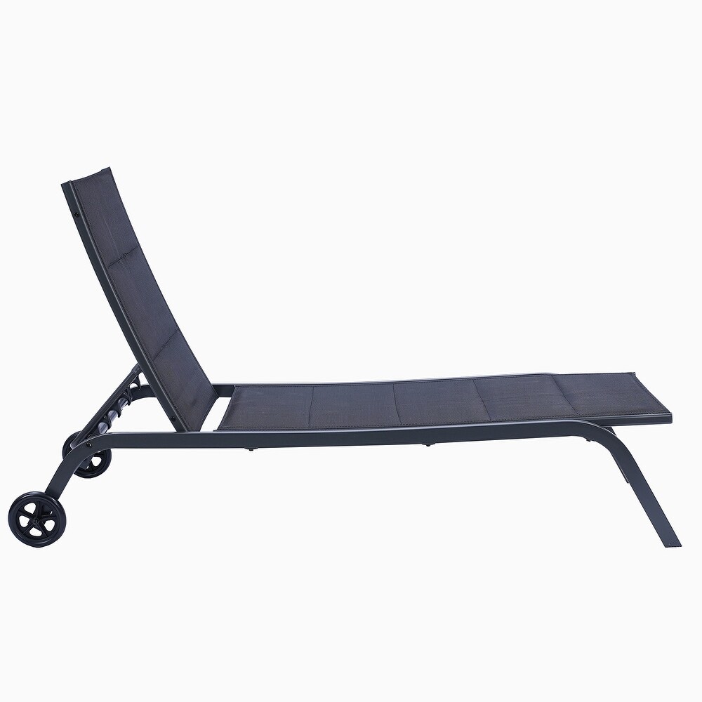 Black Outdoor Chaise Lounge Chair   Weather Adjustable Metal Recliner