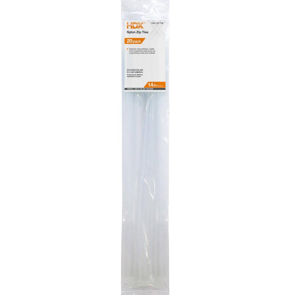 HDX 14 in. Zip Ties Natural (20-Pack) FT-370ST(20)