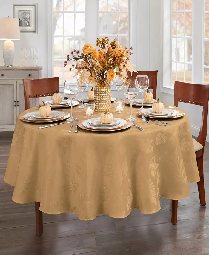 Elrene Elegant Woven Leaves Jacquard Damask Tablecloth 70 Round