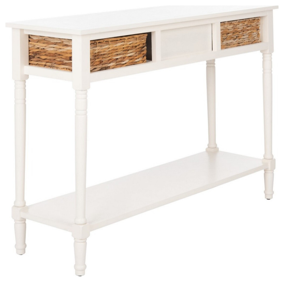 Brax Console Table With Storage Distressed White   Beach Style   Console Tables   by AED Luxury Home Decor  Houzz