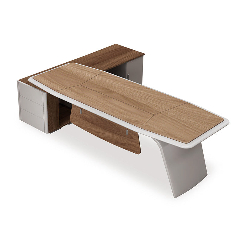 HUGO Executive Office Desk + Right Return - 240cm - Walnut + Ivory