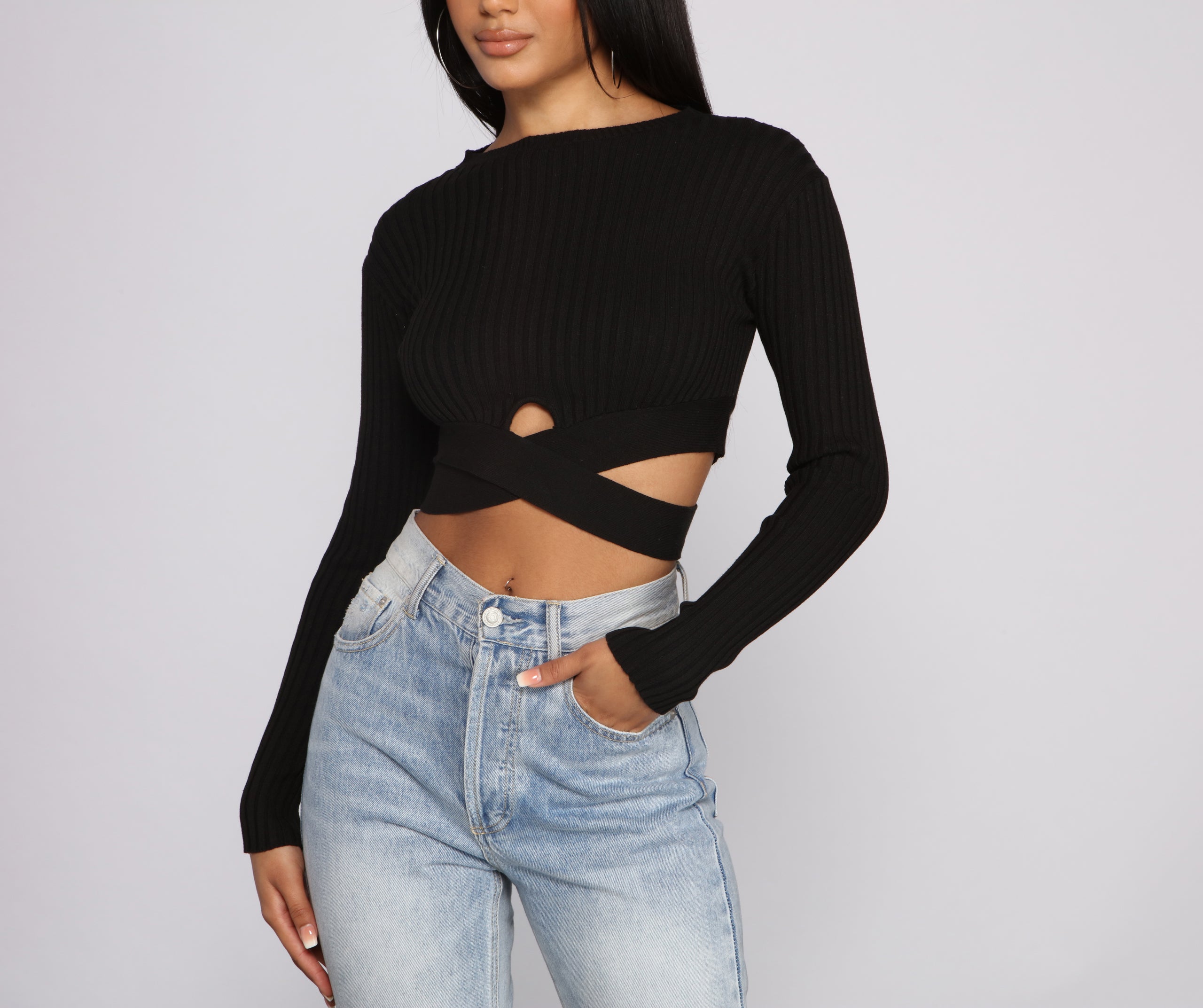 Trendy Girl Ribbed Knit Cropped Sweater