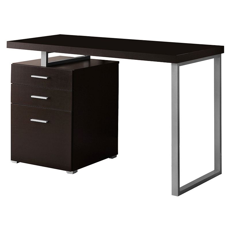 47.25 Chocolate Brown and Silver Contemporary Left or Right Facing Computer Desk