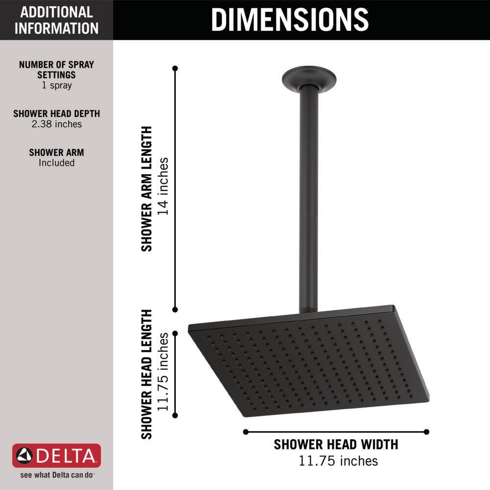 Delta 1-Spray Patterns 1.75 GPM 11.75 in. Wall Mount Fixed Shower Head in Matte Black 52159-BL