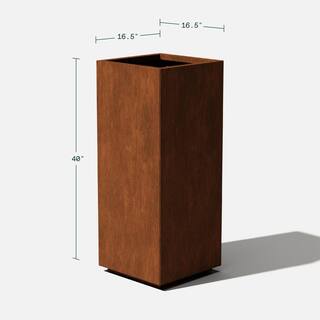 Veradek Pedestal Tall Rust Corten Steel Metal Square Planter PEDVTLCS