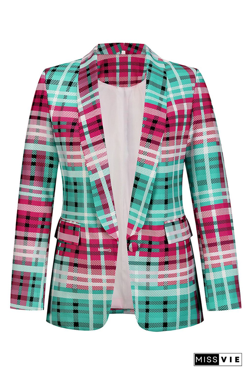 Multicolor Plaid Open Button Blazer Jackets