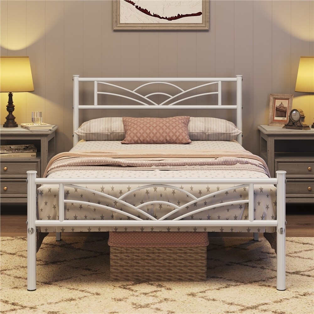 Yaheetech Metal Platform Bed Frame with Underbed Storage Bed Frame with Cloud inspired Design Headboard