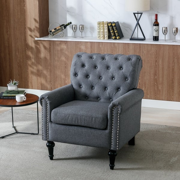 Linen Fabric Accent Armchair Tufted Upholstered Sofa， Dark Gray