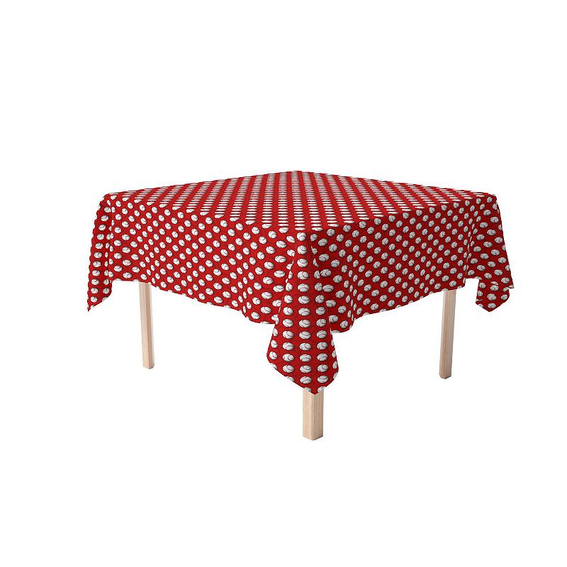 Square Tablecloth， 100% Polyester， 54x54， Baseballs Red