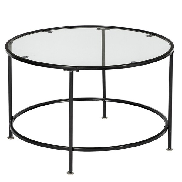 Tempered Glass Countertops Round Coffee Table Black