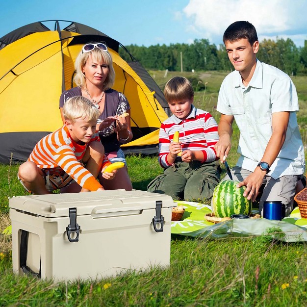 Costway 30 Qt Rotomolded Cooler Portable Ice Chest Ice Retention For 5 7 Days Charcoal tan