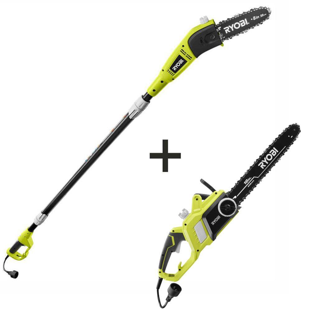 RYOBI 16 in 13 Amp Electric Chainsaw and 6 Amp Pole Saw