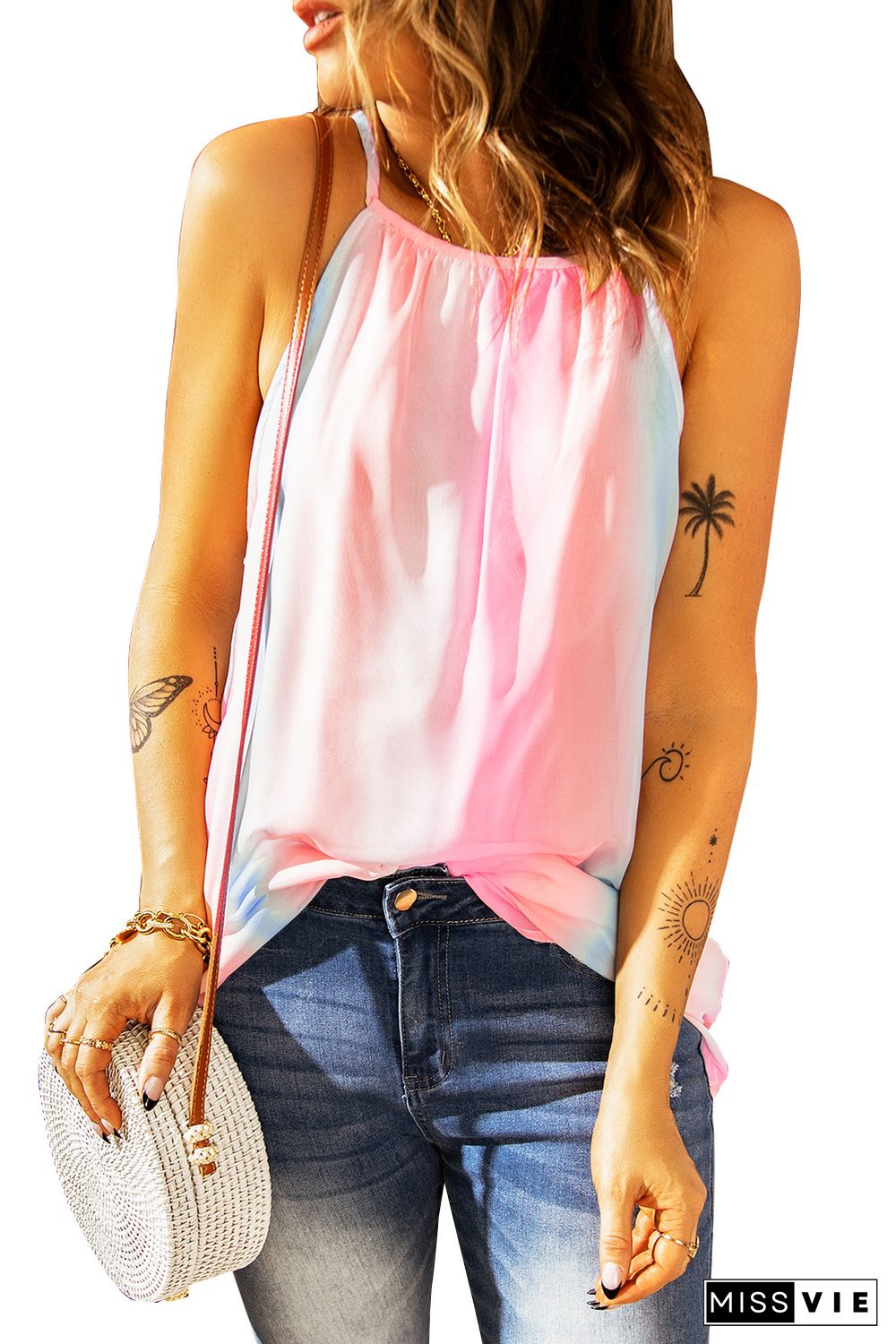 Rainbow Tie Dye Halter Loose Tank Top