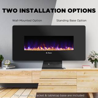 TURBRO 36 in. 4780 BTU Modern Fireplace Convective Electric Wall-Mounted Heater with Optional Standing Base INF36-W