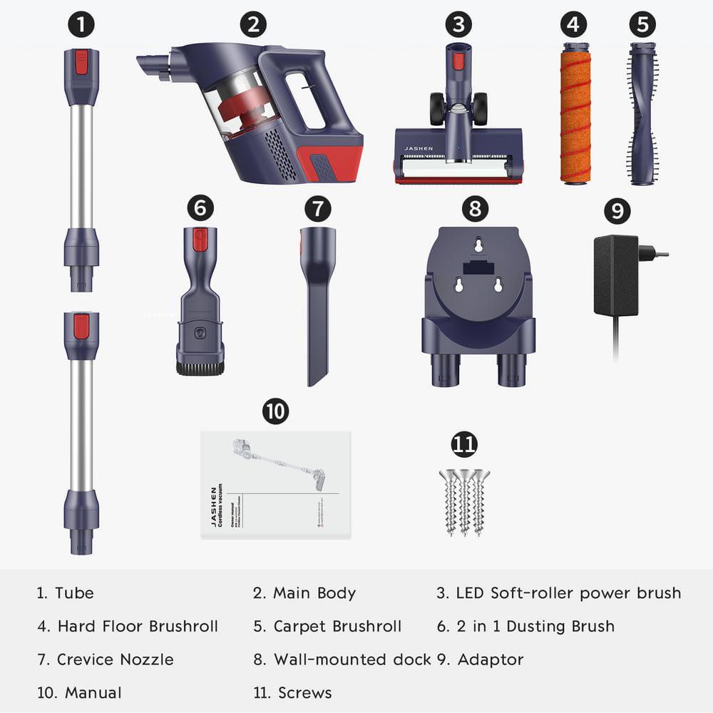 JASHEN D 18 Bagless Cordless Lightweight 4in1 for MultiFloor Red Stick Vacuum Cleaner