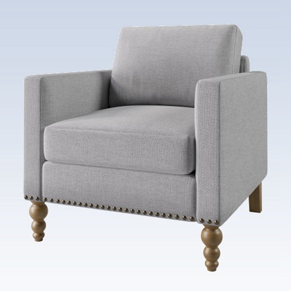 Modern Armchair Accent Chair with Bronze Nailhead Trim Wooden Legs