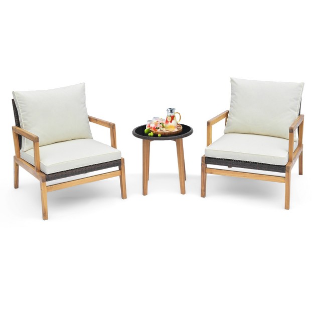 Costway 3 Pcs Outdoor Furniture Set With Cushioned Chairs And Tempered Glass Side Table