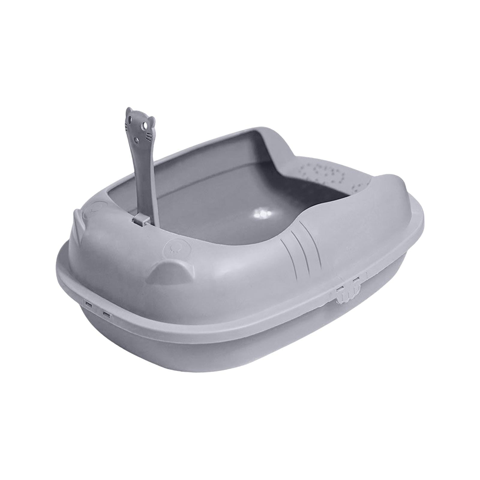 Cat Litter Box Bedpan Sand Box Container Durable Toilet Semi Enclosed Splashproof Cat Litter Tray for Rabbits， Cats， Kitty ， Gray