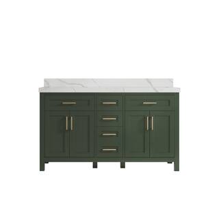 Willow Collections Cambridge 60 in. W x 22 in. D x 36 in. H Double Sink Bath Vanity in Pewter Green with 2 in Calacatta Quartz Top CAM_PGN_CA_LZ_60D