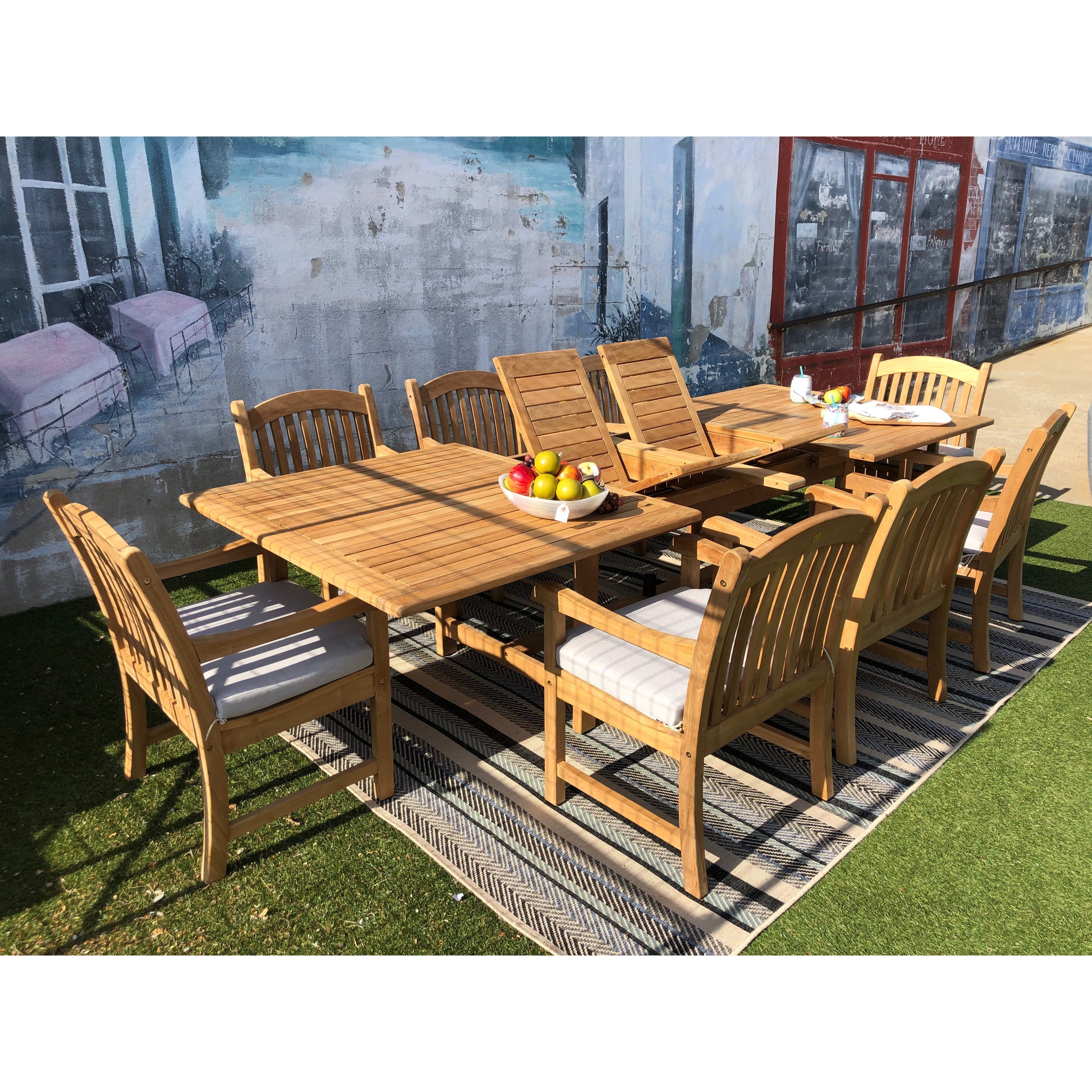 Teak Banquet Outdoor Dining Table Extendable (88-118 with 2 Self-Storing Butterfly Leaves)