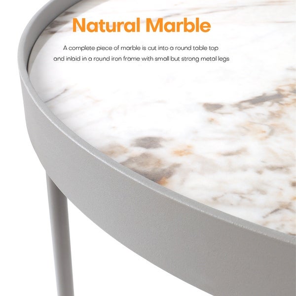 Modern Marble End Table Round Accent Side Table with Metal Frame - 19.9x19.7