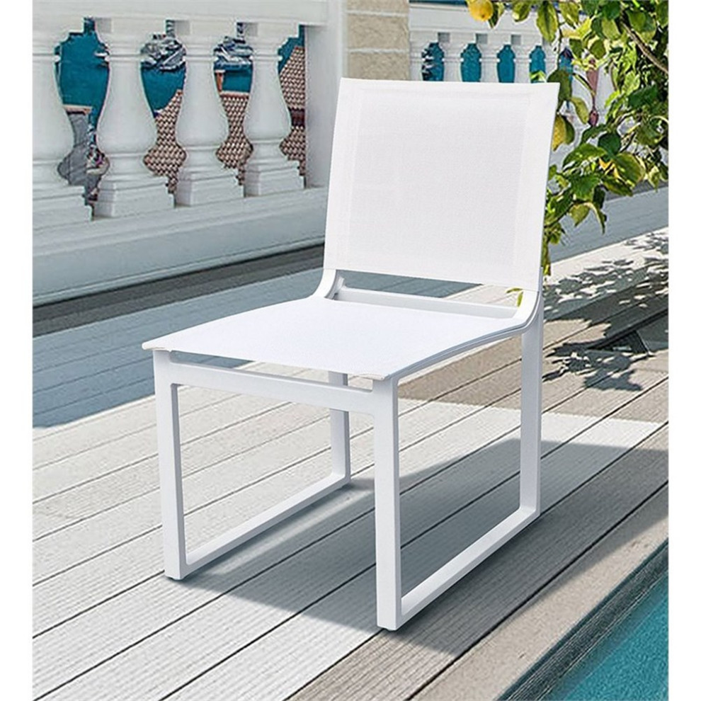 Modrest Kayak 17.5 quotModern Aluminum  ampMetal Dining Chair in Off White (Set of 2)   Contemporary   Outdoor Dining Chairs   by Homesquare  Houzz