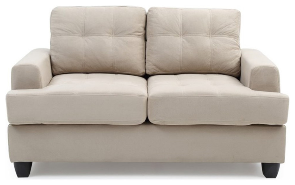 Maklaine Transitional styled Microsuede Loveseat in Vanilla Finish   Transitional   Loveseats   by Homesquare  Houzz