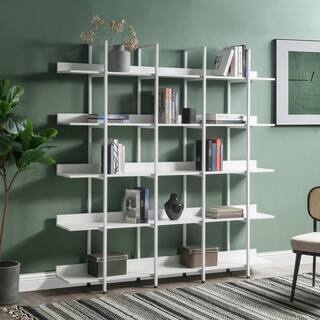 Harper  Bright Designs 70.9 in. H x 70.9 in. W White Industrial Style 5 Tier Open Bookshelf with Metal Frame FSX005AAK