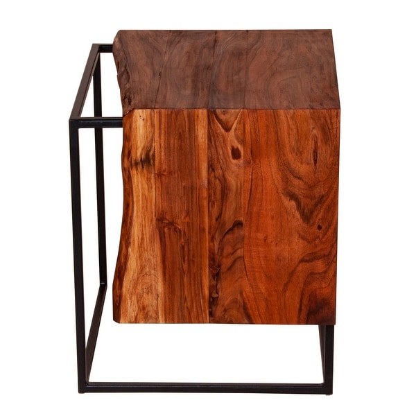 Solid Wood Accent End Side Table with Metal Frame