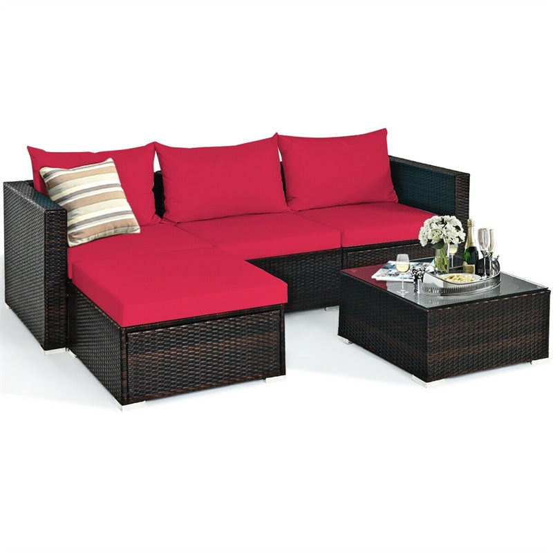 Canada Only - 5 Pcs Rattan Patio Sectional Furniture Set with Cushions & Coffee Table