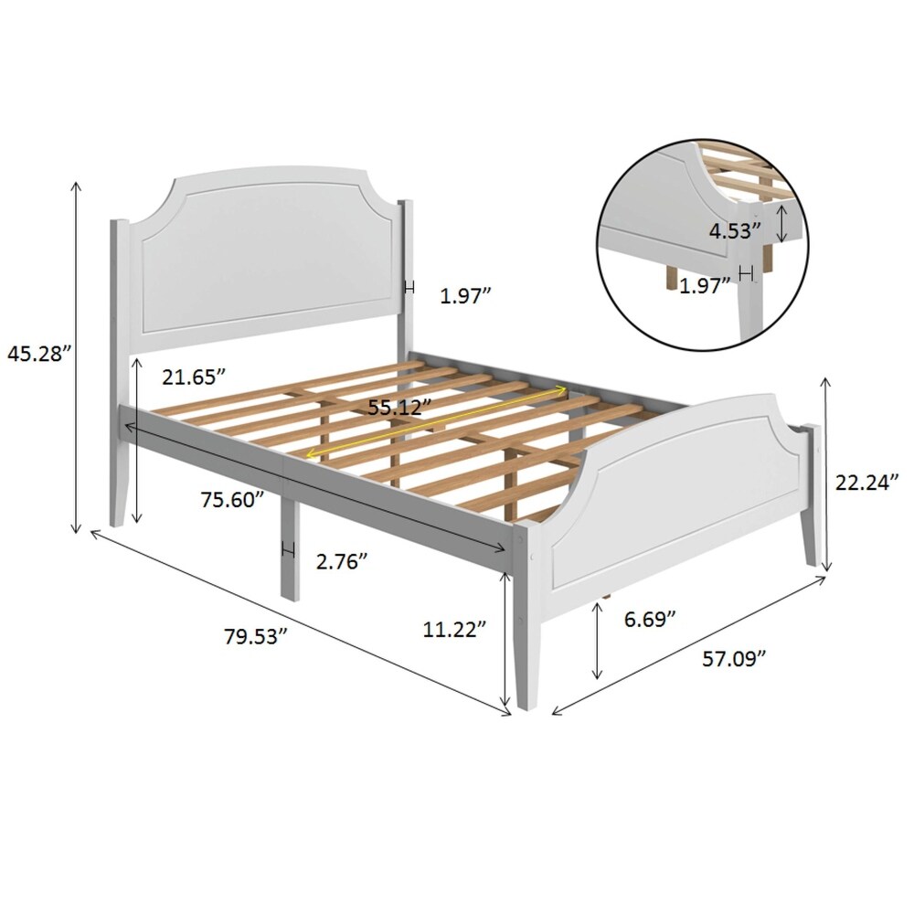 Roman Style Solid Wooden Bed Frame: White Finish  No Box Spring Required