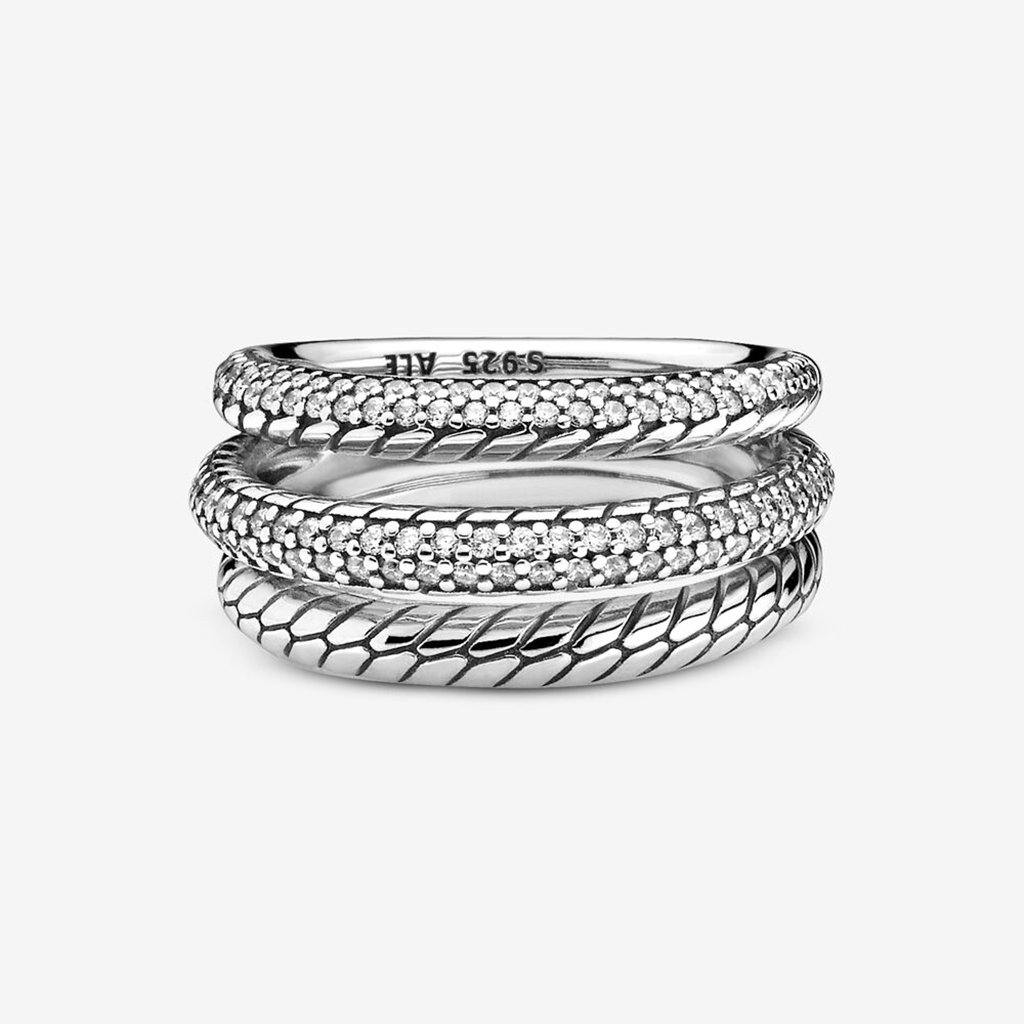 PANDORA  Triple Band Pavé Snake Chain Pattern Ring