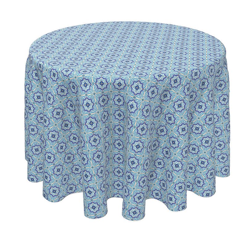 Round Tablecloth， 100% Polyester， 90 Round， Moroccan Blue Tile Design