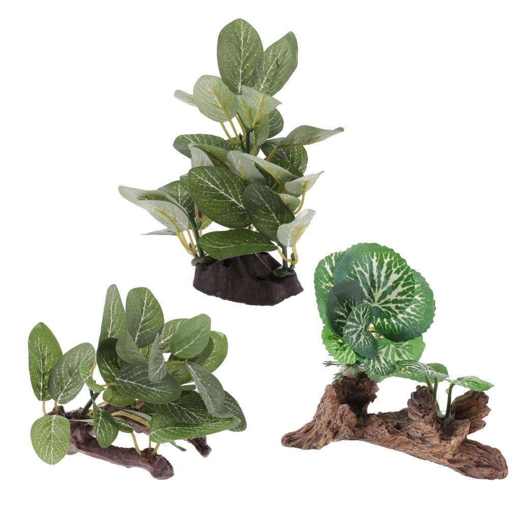 2 Resin Artificial Plant， Terrarium Grass Flexible Decor for Spider Scorpion Other Small Animals