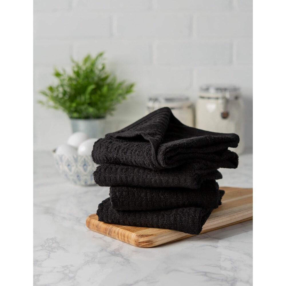 DII Solid Terry Waffle Dishtowel Set of 4