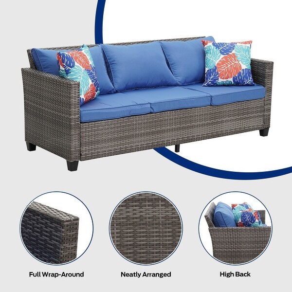 Zenova Outdoor Wicker Patio Conversation Sets With Ottoman，Cushioned Rattan Patio Furniture