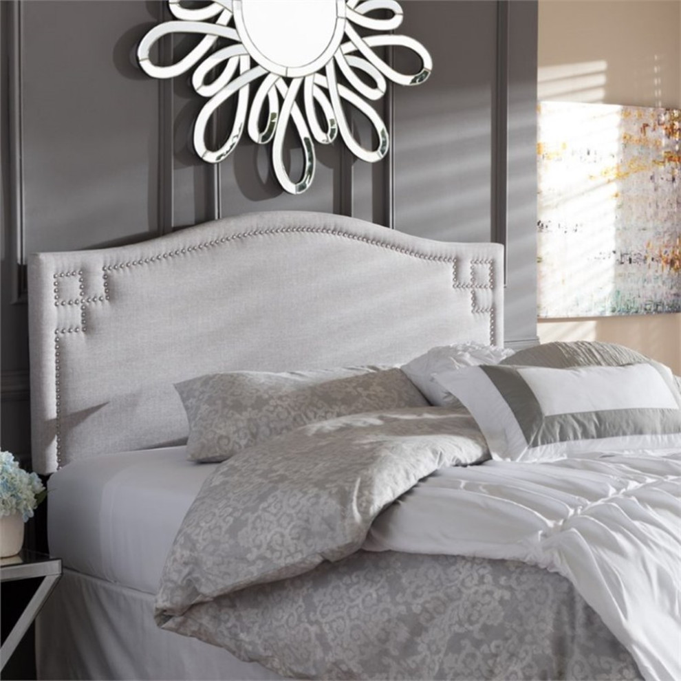 Maklaine Contemporary Upholstered Full Headboard in Grayish Beige   Transitional   Headboards   by Homesquare  Houzz