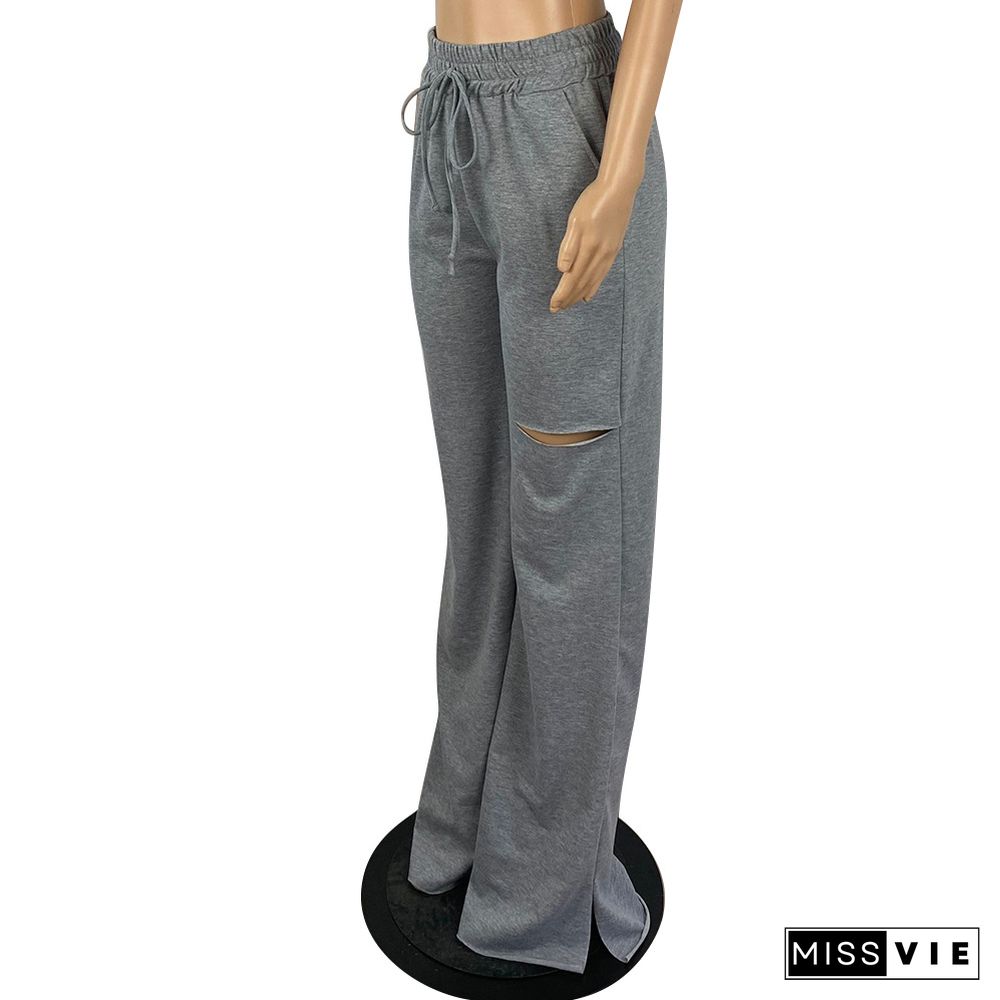 High Waist Straight Hole Wide Leg Pants