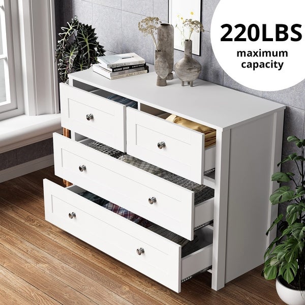 4-Drawer Chest Modern White Dresser with Wood Storage Organizer Cabinet for Bedroom， Hallway， Children Room - as picture - - 37668571