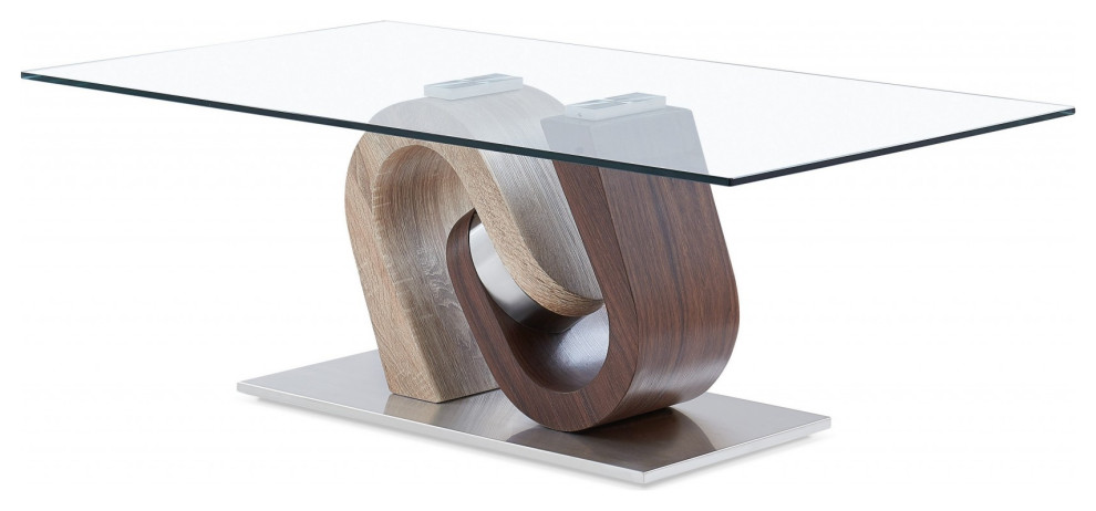 HomeRoots Oak and Walnut Ultra modern Glass top Coffee Table   Contemporary   Coffee Tables   by VirVentures  Houzz