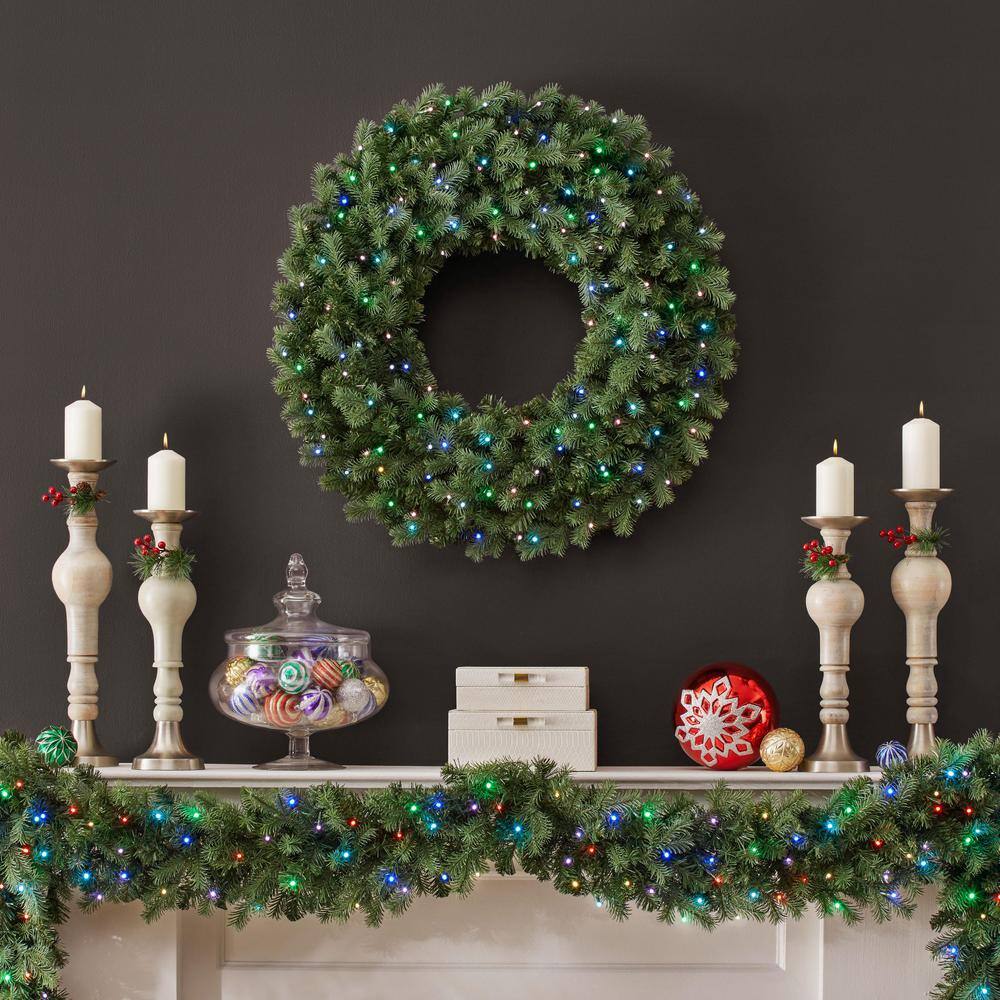 Home Accents Holiday 36 in. Waldorf Fir Pre-Lit LED Wreath Powered by Hubspace 23LE31103