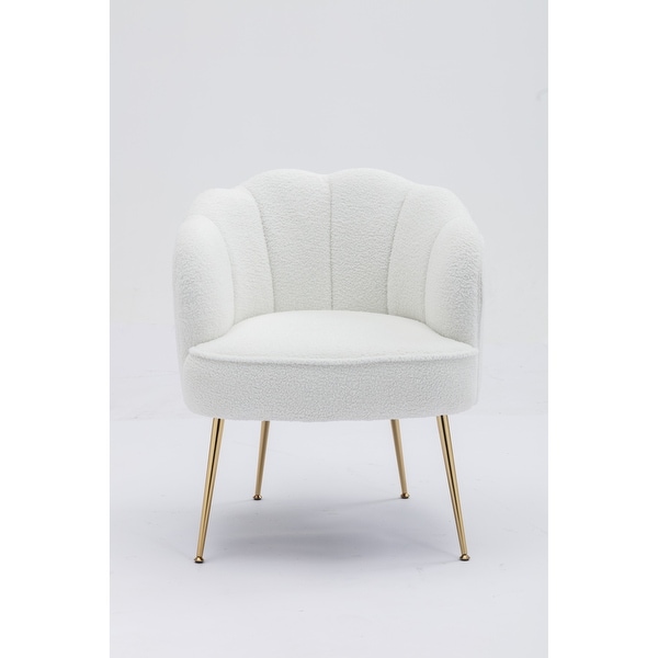 Shell Shape Teddy Fabric Armchair Accent Chair with Gold Legs for Living Room Bedroom， Unique Design Single Sofa Chair