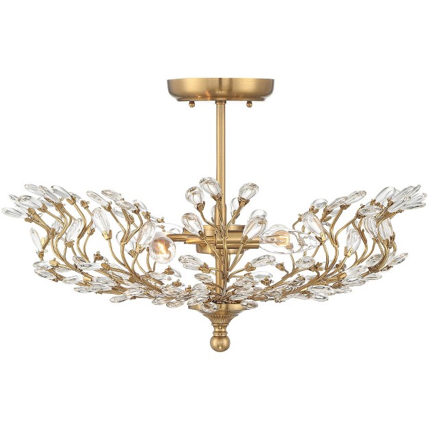 Wide Brass Vine Leaf 4 light Clear Crystal Glass For Bedroom House