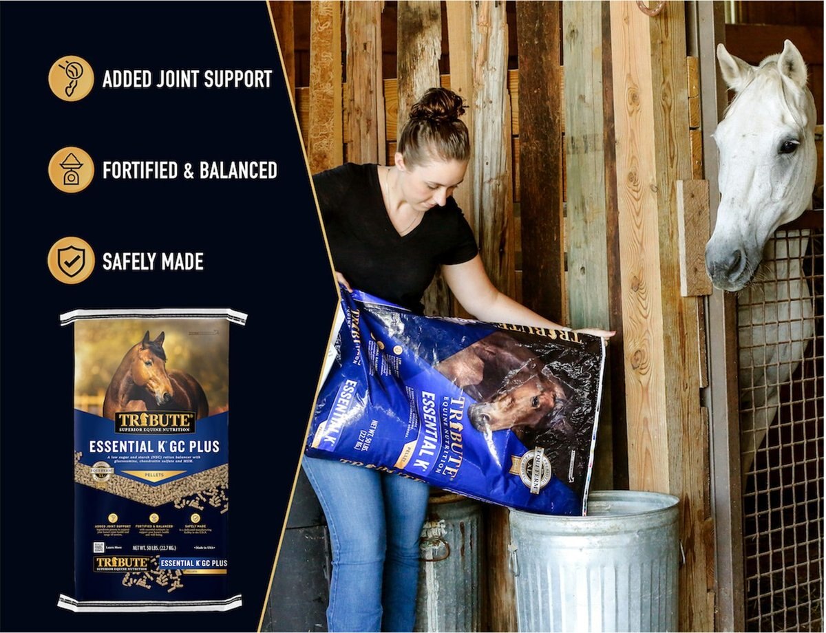 Tribute Equine Nutrition Essential K GC Plus Low-NSC， Joint Support Horse Feed