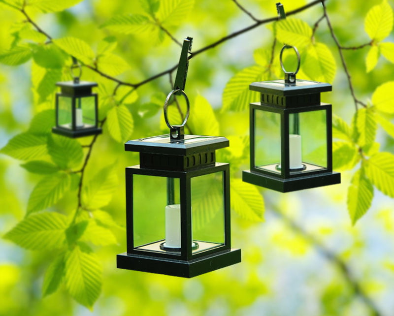 Topchances Vintage Solar Outdoor Hanging Lanterns Waterproof LED Solar Powered Lamp， Black (2 Pack)