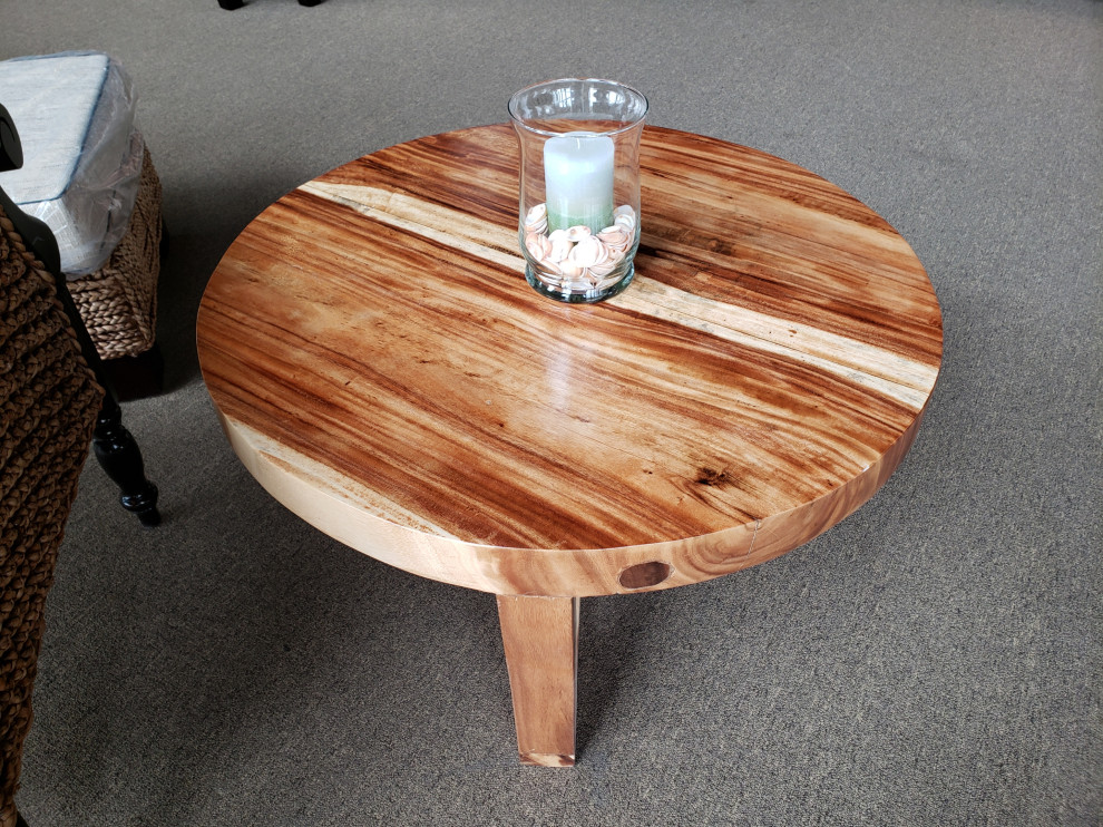 Suar Live Edge Round Coffee Table  32 quot  Rustic   Coffee Tables   by Chic Teak  Houzz